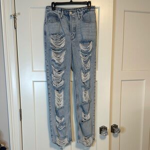 Good American Ripped Light Blue Straight Leg Jeans